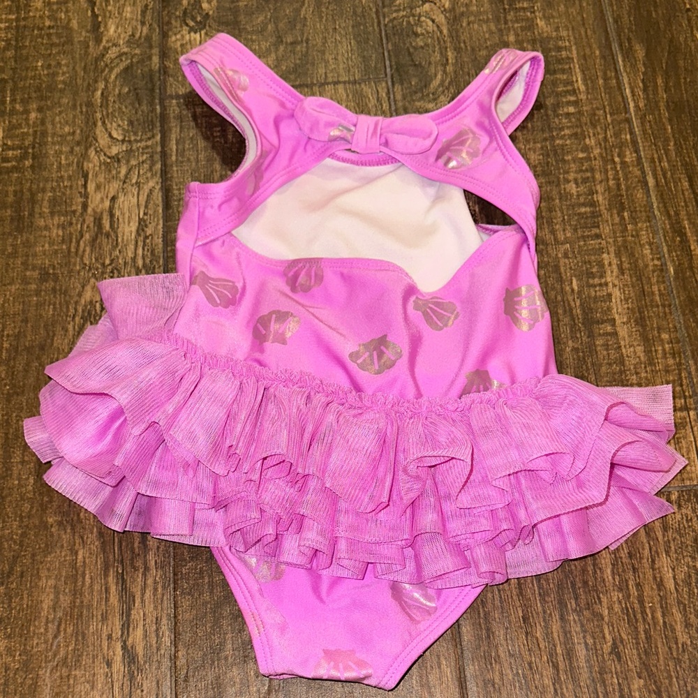 Cat & Jack Pink Mermaid Swimsuit 4T Toddler Girls Ruffle One Piece Shell Print - Picture 5 of 5
